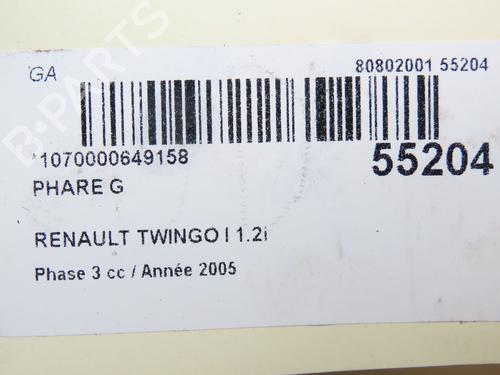 Used Left headlight RENAULT TWINGO I (C06_) 1.2 (C066, C068) (58 hp) 30047732