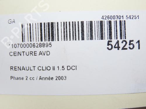 Høyre foran beltestrammer RENAULT CLIO II (BB_, CB_) 1.5 dCi (B/CB08) (82 hp) 28801815