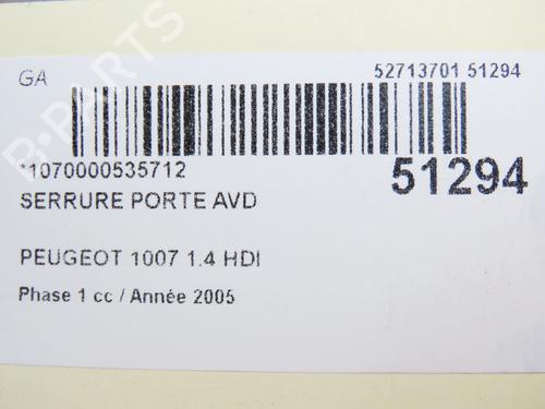 Front right lock PEUGEOT 1007 (KM_) 1.4 HDi | BP28968776C97 