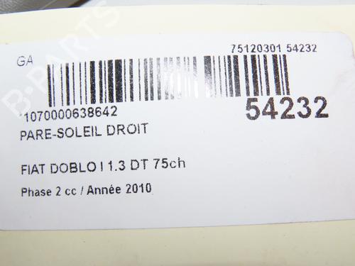 Right sun visor FIAT DOBLO Box Body/MPV (223_) 1.3 D Multijet | BP28832356I2 