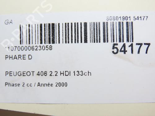 Right headlight PEUGEOT 406 (8B) 2.2 HDi | BP28969428C29 