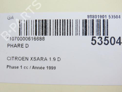 Højre forlygte CITROËN XSARA (N1) 1.9 D (70 hp) 28802247