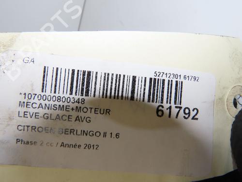 Used Front left window mechanism Front left window mechanism CITROËN BERLINGO Box Body/MPV (B9) 1.6 HDi / BlueHDi 75 (75 hp) 40050853 40050853