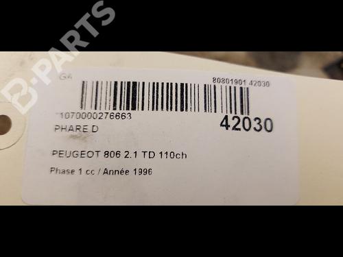 Right headlight PEUGEOT 806 (221) 2.1 td 12V | BP9613583C29 