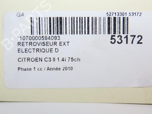 Used Right mirror CITROËN C3 II (SC_) 1.4 (73 hp) 28831373