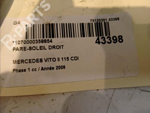 Right sun visor MERCEDES-BENZ VITO / MIXTO Van (W639) 115 CDI (639.601, 639.603, 639.605) | BP11103844I2 