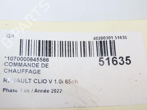 Used Climate control Climate control RENAULT CLIO V (B7_) 1.0 SCe 65 (B7MG) (67 hp) 33417748 33417748