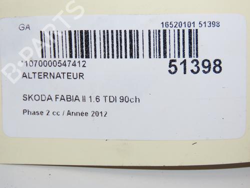 Alternator SKODA FABIA II (542) 1.6 TDI | BP28829078M7 - Image 2