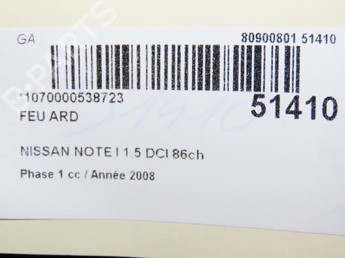 Right taillight NISSAN NOTE (E11, NE11) 1.5 dCi | BP23098801C35 