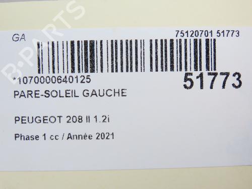 Left sun visor PEUGEOT 208 II (UB_, UP_, UW_, UJ_) 1.2 PureTech 100 | BP28832364I1 