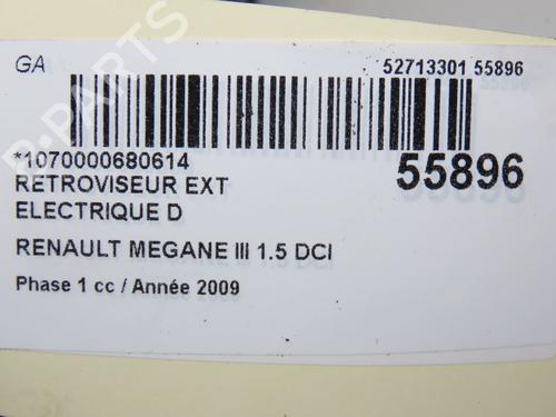 Used Right mirror RENAULT MEGANE III Coupe (DZ0/1_) 1.5 dCi (DZ0B) (106 hp) 31120805