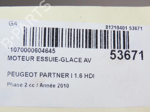 Used Front wiper motor PEUGEOT PARTNER Box Body/MPV (5_, G_) 1.6 HDi 75 (75 hp) 28802373