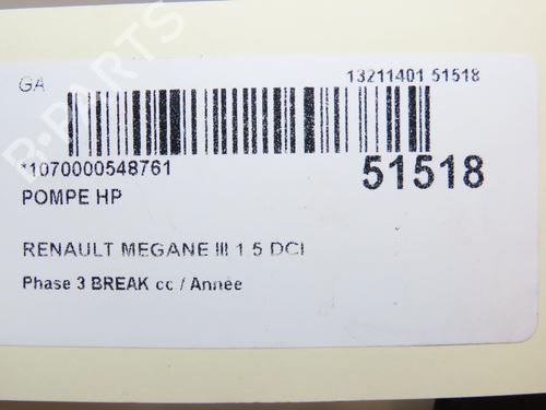 Used Injection pump RENAULT MEGANE III Grandtour (KZ0/1) 1.5 dCi (KZ1G, KZ1W, KZ0R) (95 hp) 28801394
