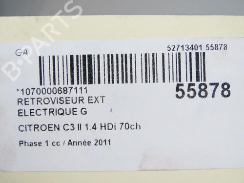 Retrovisor esquerdo CITROËN C3 II (SC_) 1.4 HDi 70 (SC8HZC, SC8HR0, SC8HP4) (68 hp) 31179739