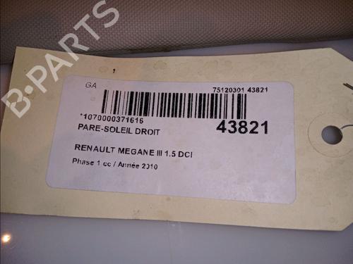 Used Right sun visor Right sun visor RENAULT MEGANE III Hatchback (BZ0/1_, B3_) 1.5 dCi (106 hp) 11103850 11103850