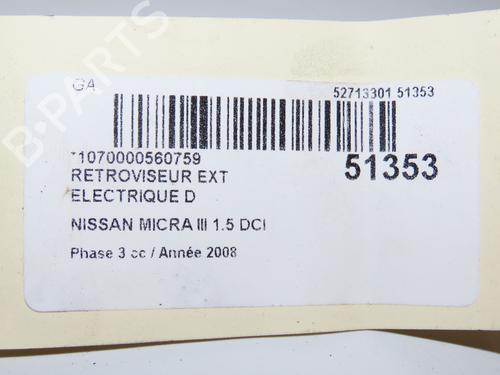 Right mirror NISSAN MICRA III (K12) 1.5 dCi | BP20340097C27 