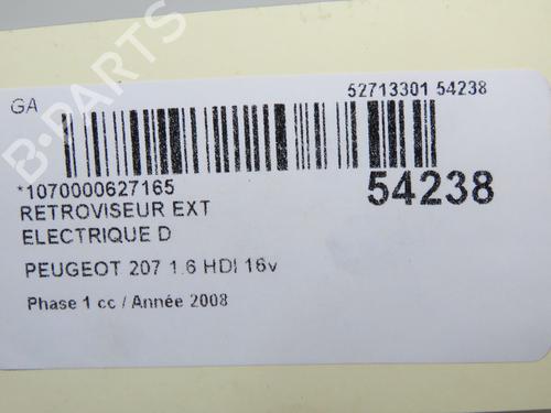 Used Right mirror PEUGEOT 207 (WA_, WC_) 1.6 HDi (90 hp) 32223396