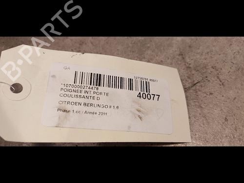 Højre bagtil invendig håndtag CITROËN BERLINGO MULTISPACE (B9) 1.6 HDi 90 (92 hp) 9613217