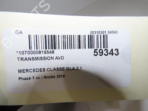 Used Right front driveshaft Right front driveshaft MERCEDES-BENZ GLA-CLASS (X156) GLA 200 CDI 4-matic (156.902) (136 hp) 39571977 39571977