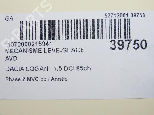Front right window mechanism DACIA LOGAN MCV (KS_) 1.5 dCi (KS0W) | BP9606001C23