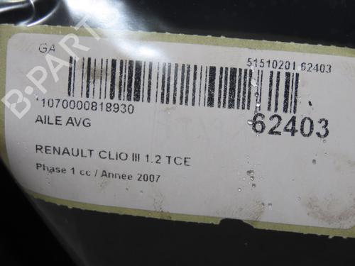 Used Left front fenders Left front fenders RENAULT CLIO III (BR0/1, CR0/1) 1.2 16V (BR0P, CR0P) (101 hp) 40205521 40205521