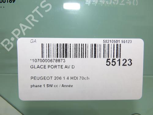 Used Front right door window PEUGEOT 206 SW (2E/K) 1.4 HDi (68 hp) 30188538