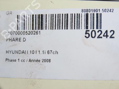 Used Right headlight HYUNDAI i10 I (PA) 1.1 (67 hp) 28832438