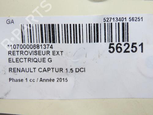 Rétroviseur gauche RENAULT CAPTUR I (J5_, H5_) 1.5 dCi 90 (J5N4, J5M5, J5MW, J5M6, J5AL, J5AJ) (90 hp) 31912158