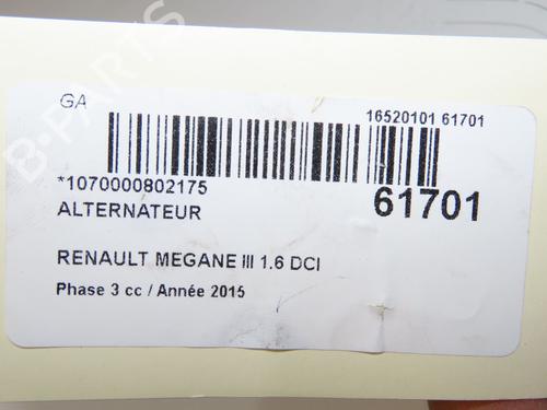 Used Alternator Alternator RENAULT MEGANE III Grandtour (KZ0/1) 1.6 dCi (KZ00, KZ12, KZ13) (130 hp) 40026293 40026293
