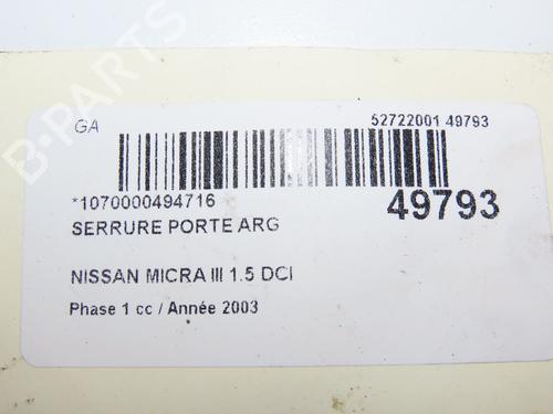 Rear left lock NISSAN MICRA III (K12) 1.5 dCi | BP29441801C100 