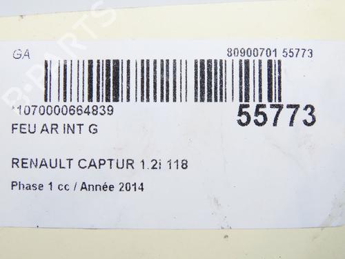 Used Left tailgate light Left tailgate light RENAULT CAPTUR I (J5_, H5_) 1.2 TCe 120 (120 hp) 31121216 31121216