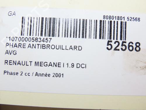 Used Left front fog light RENAULT MEGANE I (BA0/1_) 1.9 dCi (BA05, BA1F) (102 hp) 28832421