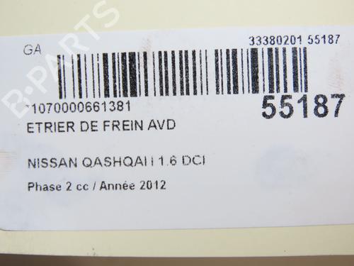 Used Right front brake caliper NISSAN QASHQAI I (J10, NJ10) 1.6 dCi All-wheel Drive (130 hp) 29294175