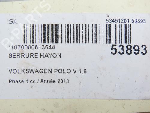 Used Tailgate lock VW POLO V (6R1, 6C1) 1.6 TDI (90 hp) 28802191