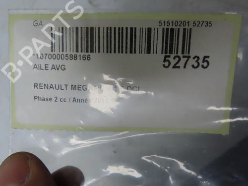 Used Left front fenders RENAULT MEGANE III Hatchback (BZ0/1_, B3_) 1.5 dCi (BZ09, BZ0D, BZ1W, BZ29, BZ14) (110 hp) 28830969