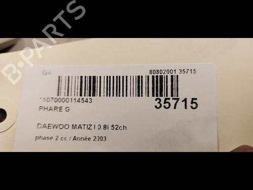 Used Left headlight DAEWOO MATIZ (M100, M150) 0.8 (52 hp) 23177730