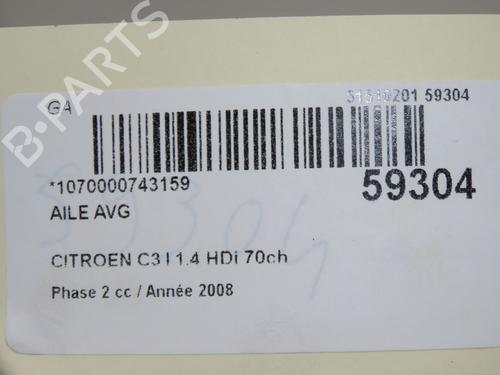Forskærm venstre Forskærm venstre CITROËN C3 I (FC_, FN_) 1.4 HDi (68 hp) 36283658 36283658