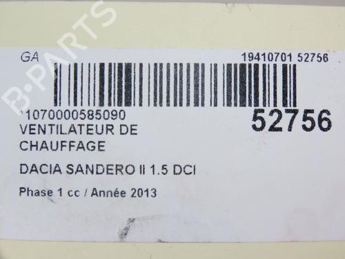 Used Heater blower motor DACIA SANDERO II 1.5 dCi (90 hp) 28829353