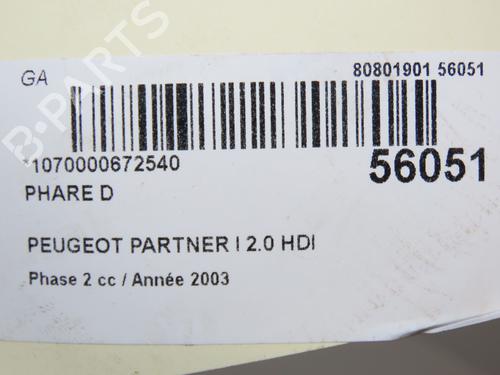 Used Right headlight PEUGEOT PARTNER MPV (5_, G_) 2.0 HDI (90 hp) 30797615