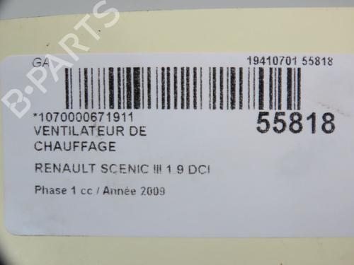 Used Heater blower motor RENAULT SCÉNIC III (JZ0/1_) 1.9 dCi (JZ0J, JZ1J, JZ1K, JZ1S) (131 hp) 30916888