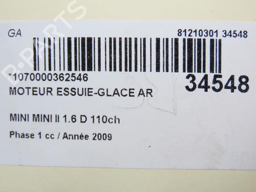 Used Rear wiper motor MINI MINI (R56) Cooper D (109 hp) 30117124