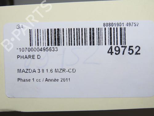 Right headlight MAZDA 3 (BL) 1.6 MZ-CD (BL14) | BP32129693C29 