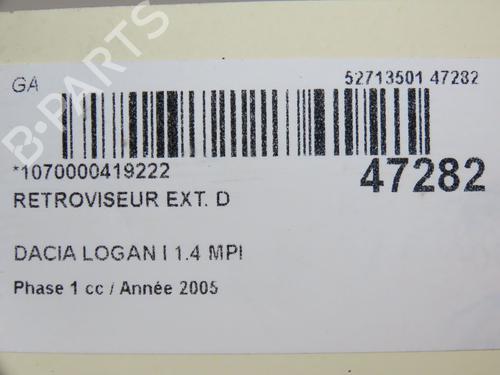 Bakspejl Højre DACIA LOGAN (LS_) 1.4 (LS0A, LS0C, LS0E, LS0G) (75 hp) 12198051
