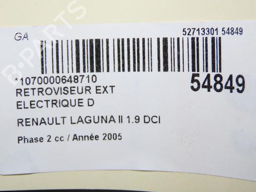 Used Right mirror RENAULT LAGUNA II (BG0/1_) 1.9 dCi (BG08, BG0G) (120 hp) 32005005