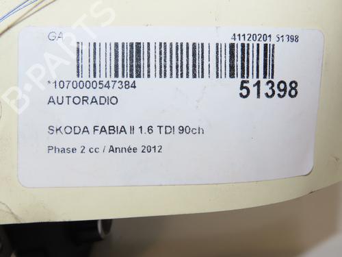 Radio SKODA FABIA II (542) 1.6 TDI | BP28968037E6 
