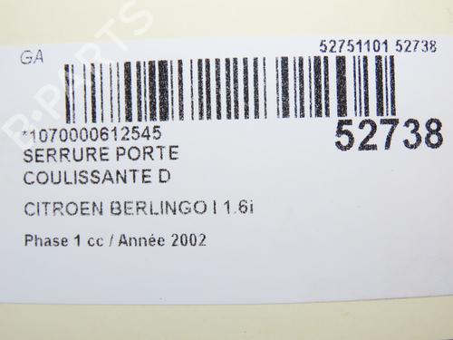 Używane Zamek drzwi tylnych prawych CITROËN BERLINGO / BERLINGO FIRST MPV (MF_, GJK_, GFK_) 1.6 16V (MFNFU) (109 hp) 28969120