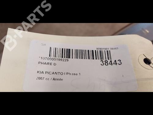 Right headlight KIA PICANTO I (SA) 1.0 | BP9603766C29 