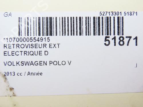 Right mirror VW POLO V (6R1, 6C1) 1.6 TDI | BP28831357C27 