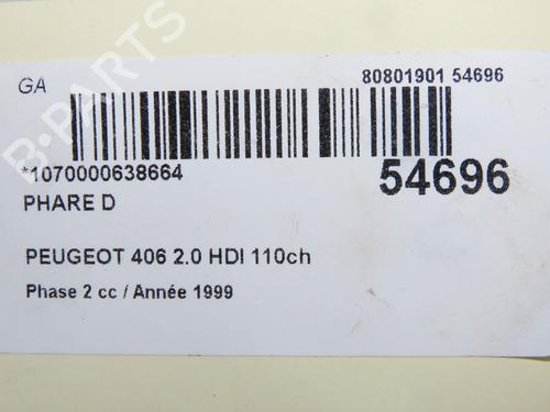 Used Right headlight PEUGEOT 406 (8B) 2.0 HDI 110 (109 hp) 32872999