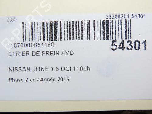 Used Right front brake caliper NISSAN JUKE (F15) 1.5 dCi (110 hp) 29469738